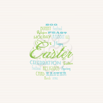 Easter Typographical Background Egg Shape made up of Related Easter Words on White Card