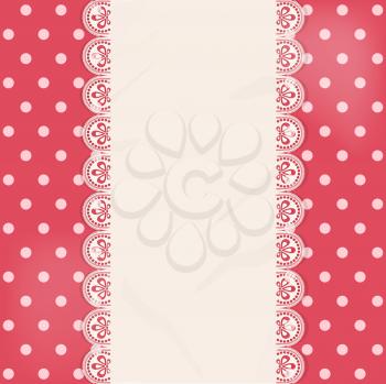 Lace panel on a pink polka dot background