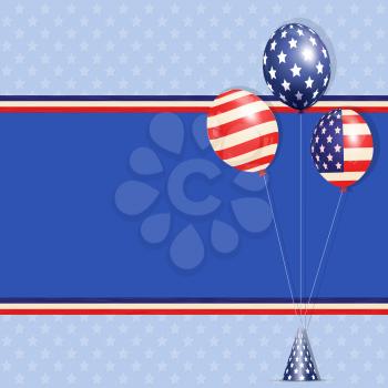 Independence Day background with USA Balloons on a Star Filled Background with Red, White and Blue Stripes