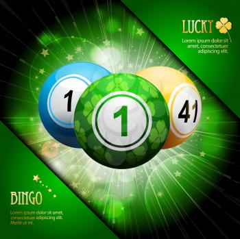 Lucky Clover Bingo Balls on a Green Starburst with Corners and Sample Text