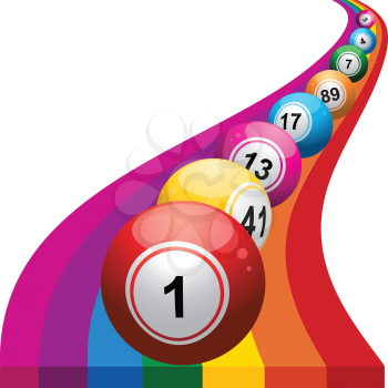 Bingo Balls Rolling on a Colorfull Raimbow