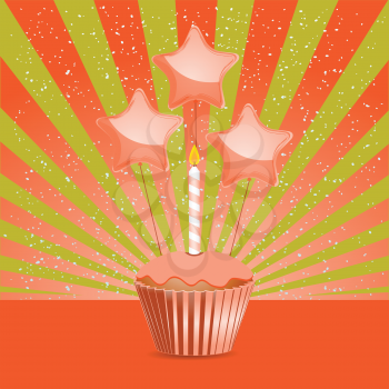 Orange Birthday Cupcake on a Festive Background