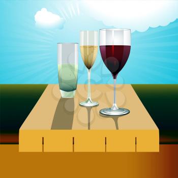 Glasses of Wine on a Table in a Sunny Day