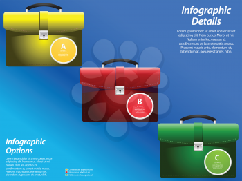Infographic with Colored Briefcases and Sample Text Over Blue Background