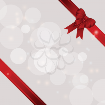 White Cream Festive Gift Background with Ribbons and Bow on Two Corners