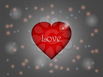 Red Love Heart with Lens Flare and Text Over Glowing Background
