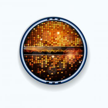 Metallic Border with Buttons Sound Wave Disco Tiles and Lens Flares Background