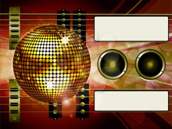 Air Guitar and Bass guitar with Disco Ball Loudspeakers and Tags