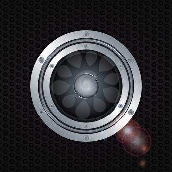Loudspeaker with Double Ring and Screws Over Metallic Honeycomb Black Background with Lens Flares