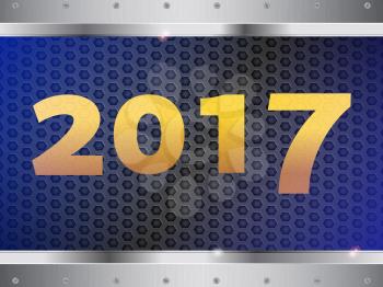2017 in Yellow Numbers Over Metallic Honeycomb Panel and Glass on Top with Metallic Frame