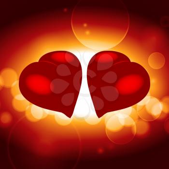 3D Illustration of a Pair of Red Hearts Facing Each Other Over Warm Glowing Background