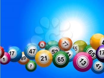 3D Illustration of Bingo Balls Floating Over a Blue Sunny Sky Background