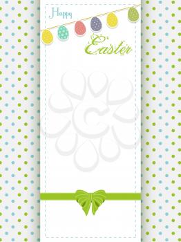 Happy Easter Greeting Card Panel with Eggs Shaped Bunting ribbon and Bow