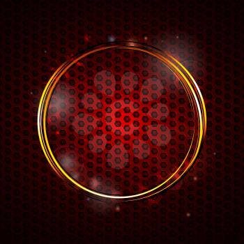 Golden Glowing Ring Over Red Metallic Honeycomb Background