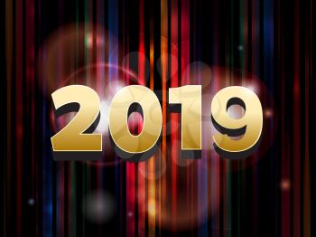 New Year 2019 Golden Date Over Striped Abstract Background