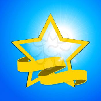 Bright Yellow Star with Banner Over Sunny Blue Sky Background