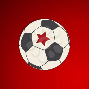 Hand Drawing Style Football Soccer Ball With Red Star Over Textured Red Background