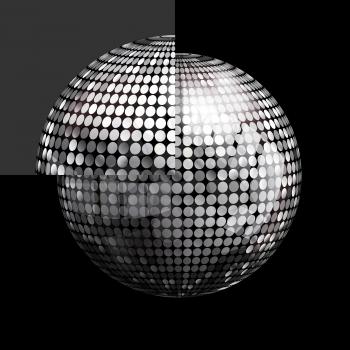 3D Illustration of Silver Disco Ball Over Black Background with a Single Panel Puzzle