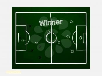 Hand Drawing Style Football Soccer Green Blackboard with Coach Drawing Strategy
