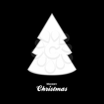 White Silhouette of Christmas Tree Over Black Background with Decorative Text