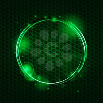 Abstract Green Mesh Metallic Plate and Green Glowing Circles Background