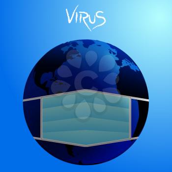 Planet Hearth Wearing A Face Mask Over Blue Gradient Background With Virus Decorative Text In White