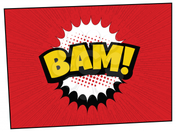 Word Bam In Yellow And Black Over Cartoons Comics Red Decorated Background With Explosion