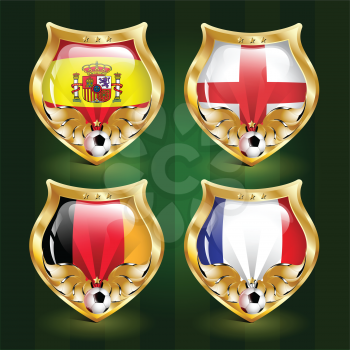 Royalty Free Clipart Image of Flag Emblems For Spain, England, Germany, France