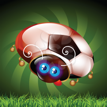 Royalty Free Clipart Image of a Ladybug Football Fan in Costume