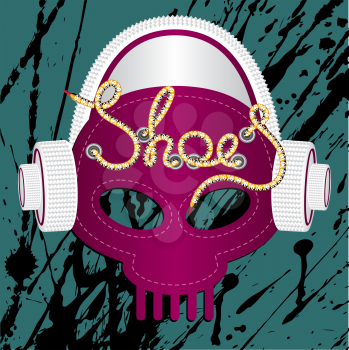 Royalty Free Clipart Image of Sneakers in the Form of a Skull With Headphones