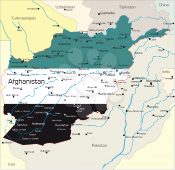Royalty Free Clipart Image of a Map of Afghanistan Coloured Like the Flag