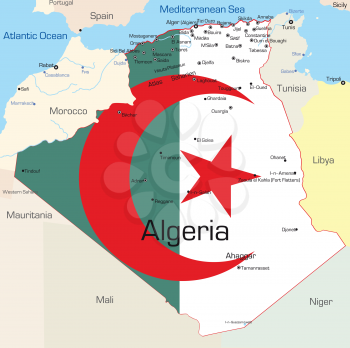 Royalty Free Clipart Image of a Map of Algeria Painted Like  the Flag