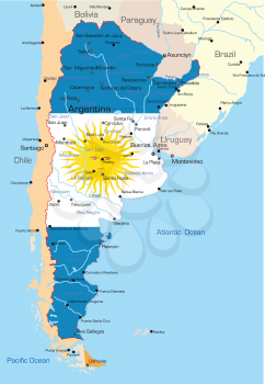 Royalty Free Clipart Image of a Map of Argentina With a Flag Painted on It