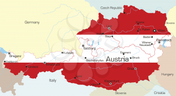 Royalty Free Clipart Image of a Map of Austria Coloured Like the Flag