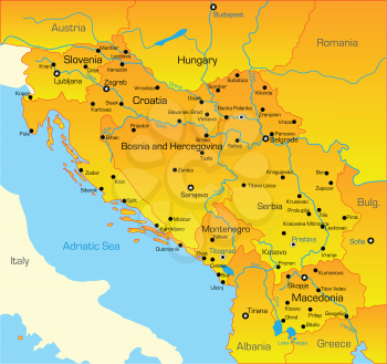 Royalty Free Clipart Image of a Map of the Balkan Region
