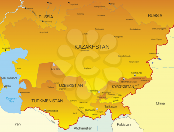 Royalty Free Clipart Image of a Map of Central Asian Countries