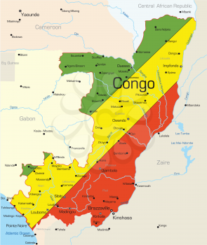 Royalty Free Clipart Image of a Map of the Congo With the Flag Painted on It