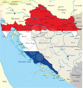 Royalty Free Clipart Image of a Map of Croatia With the Flag on It