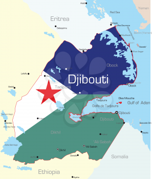 Royalty Free Clipart Image of a Map of Djibouti Painted by Flag