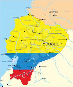 Royalty Free Clipart Image of a Map of Ecuador Painted Like the Flag