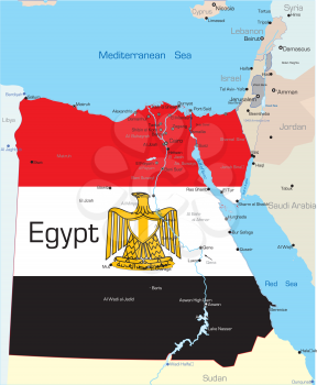 Royalty Free Clipart Image of a Map of Egypt With the Flag on It