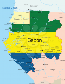 Royalty Free Clipart Image of a Map of Gabon Coloured Like the Flag