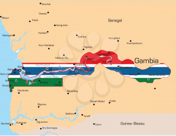 Royalty Free Clipart Image of a Map of Gambia Coloured With the Flag