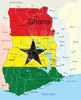 Royalty Free Clipart Image of a Map of Ghana Coloured Like the Flag