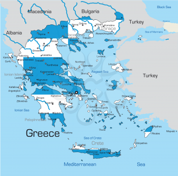 Royalty Free Clipart Image of a Map of Greece Coloured With the Flag