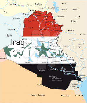 Royalty Free Clipart Image of a Map of Iraq Coloured Like the Flag