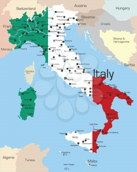 Royalty Free Clipart Image of a Map of Italy With the Flag on It