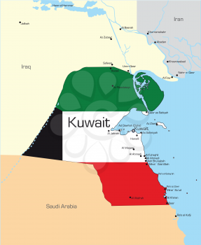 Royalty Free Clipart Image of a Map of Kuwait With the Flag on It