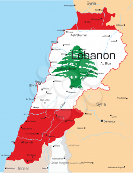 Royalty Free Clipart Image of a Map of Lebanon With the Flag on It