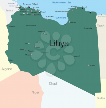 Royalty Free Clipart Image of a Map of Libya Coloured by the Flag